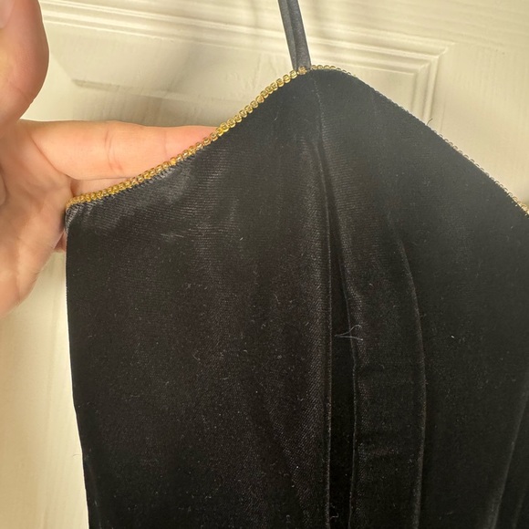 Vintage Alex Evenings Black Velvet Mini Pencil Dresss Gold Beading Size 10 - Picture 3 of 10